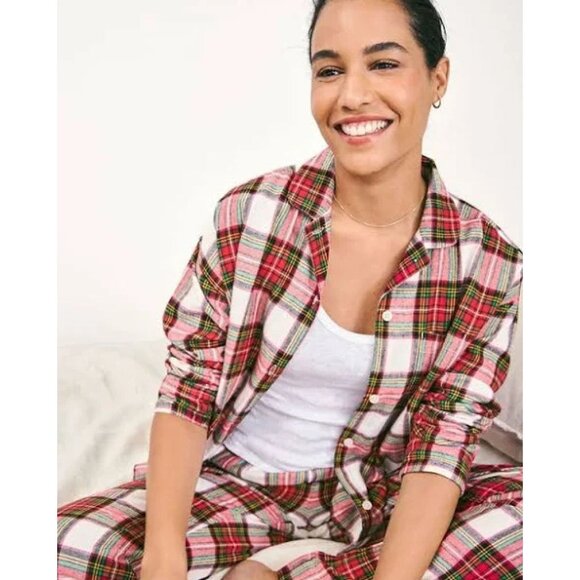 Hanna Andersson Womens Christmas Plaid Button Up Pajama Set Sz. Small Red XM EXC - Picture 1 of 12